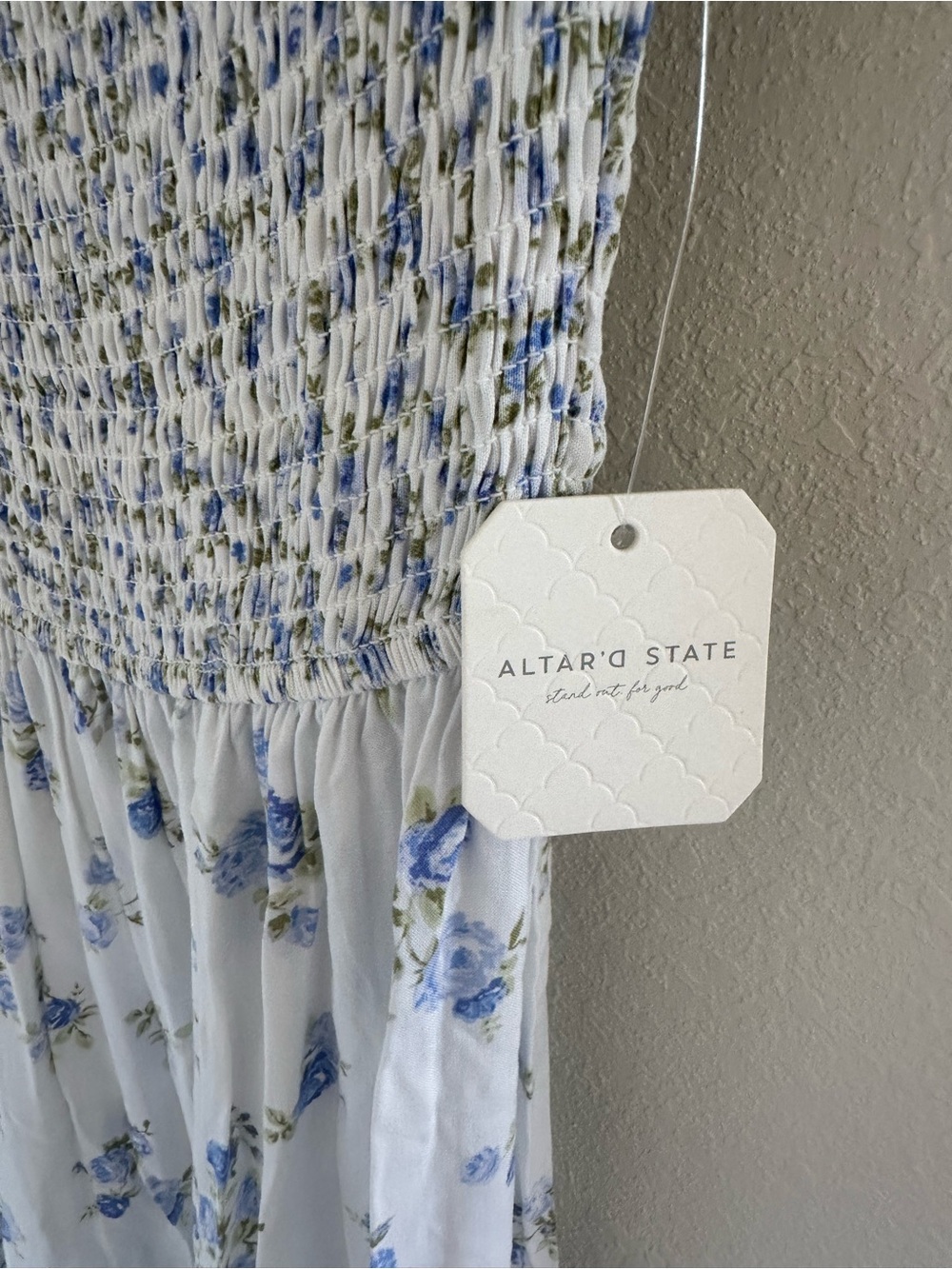 Altar'd State White Dress with Blue Rose Print